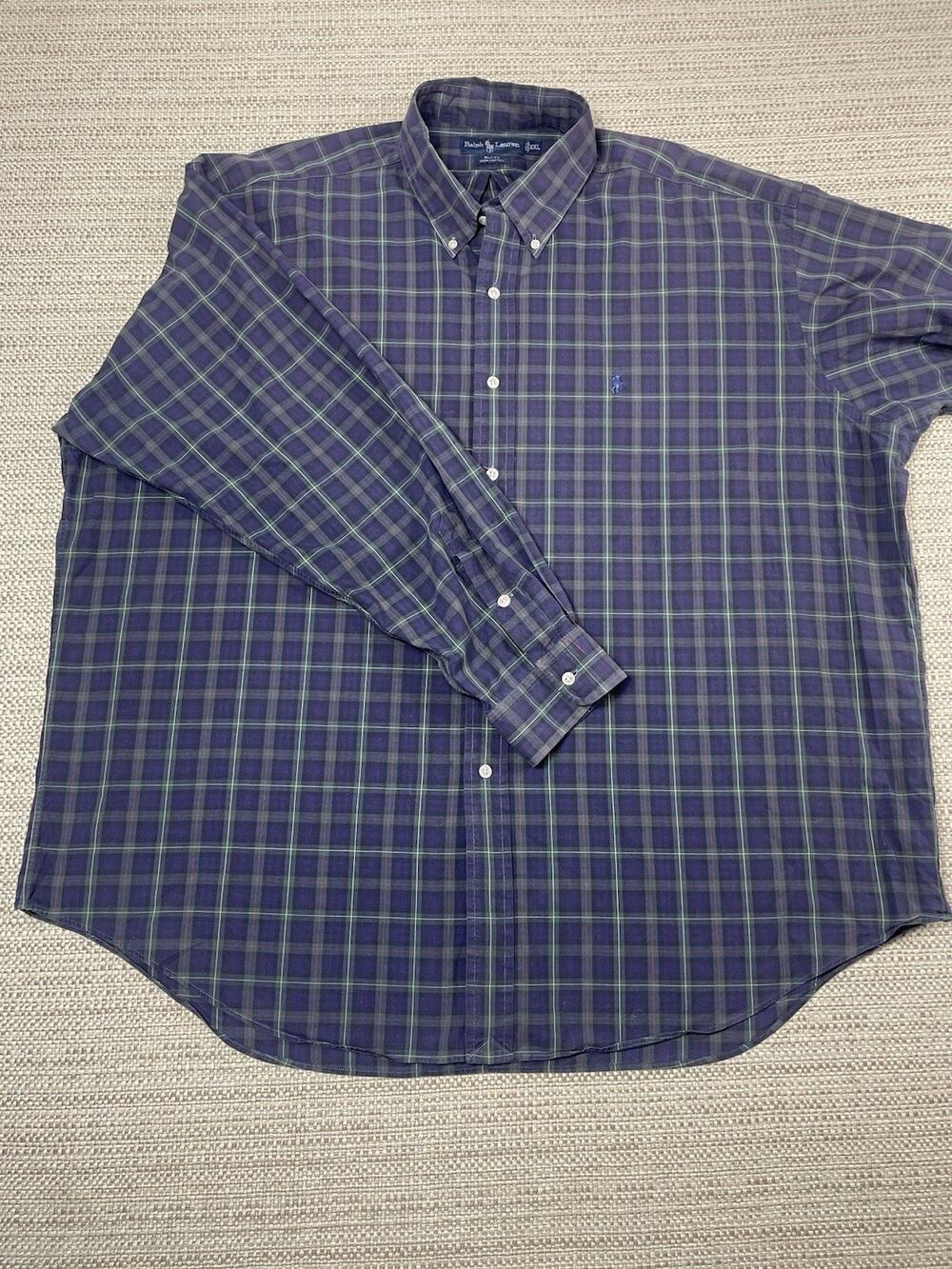 Ralph Lauren Men's Blue MultiPlaid Long Sleeve Button Down Cotton Casual XXL 2X